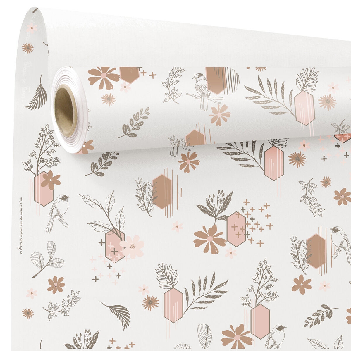 Bobine kraft blanc imprime Danae rose 0.80 x 40m