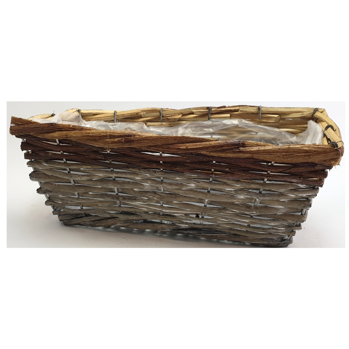 Jardiniére osier rectangle bi-color 23 x 10 ht 8cm