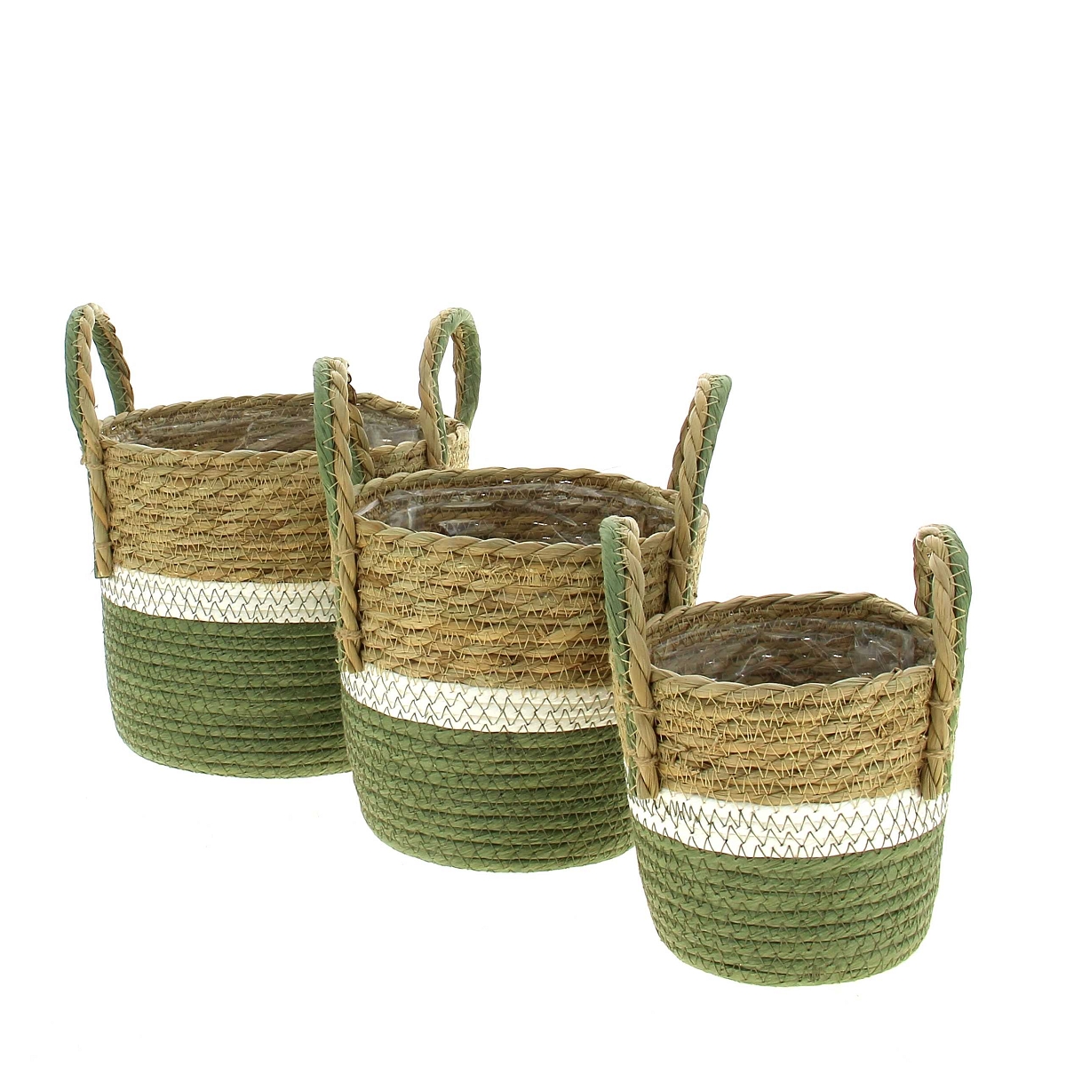 Cache-pot tresse naturel-vert set de 3
