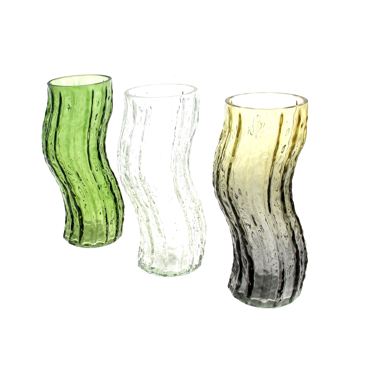 1 x Vase verre vague couleur ø7 ht 19.5cm ass