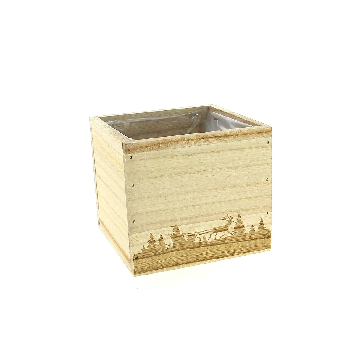 CACHE-POT BOIS NATUREL MOTIF NOEL 9 X 9 HT 8.5CM
