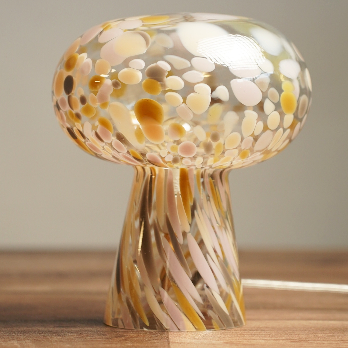 Lampe verre champignon nuage brun jaune rose ø 21 ht 25 cm