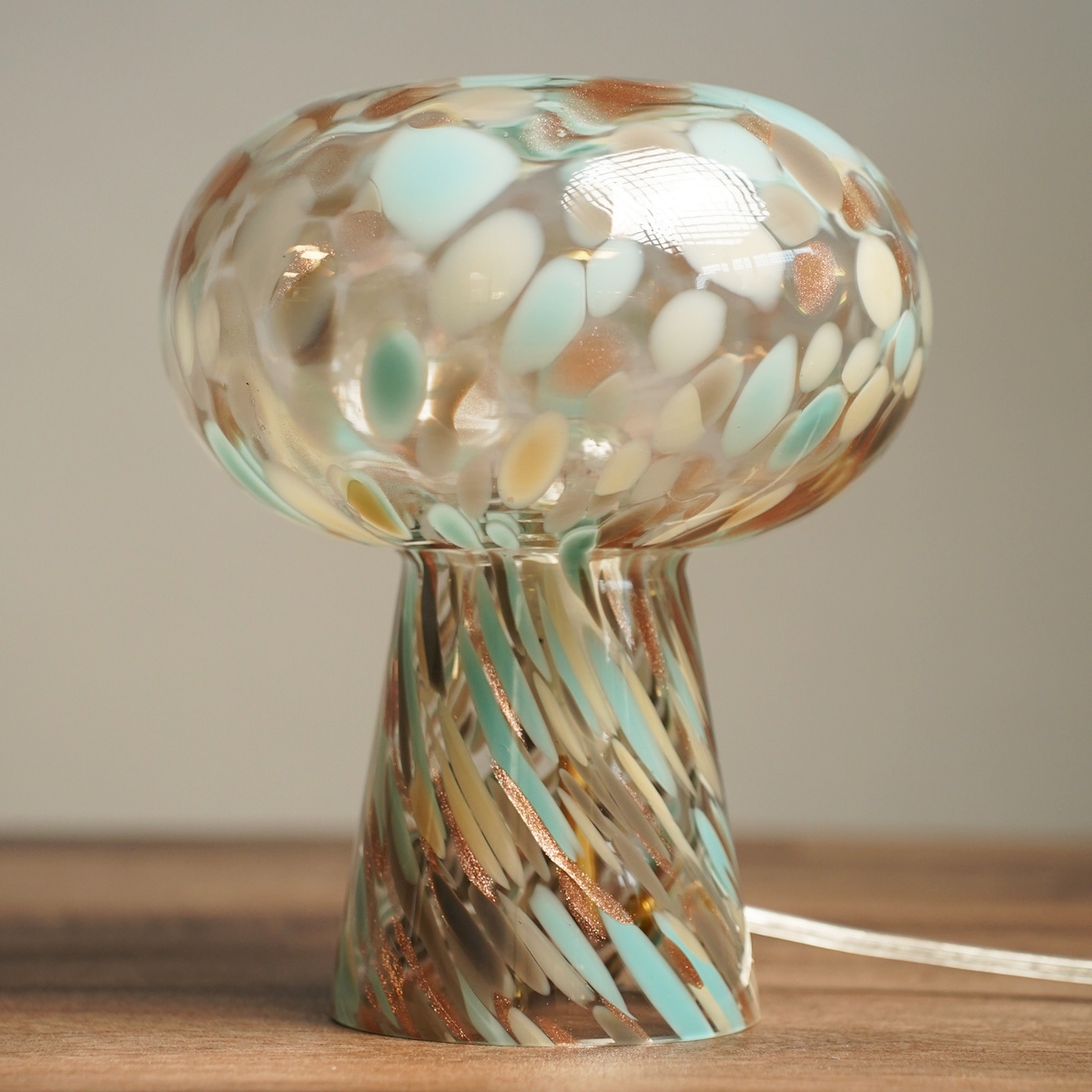 Lampe verre champignon nuage beige turquoise rose ø 21 ht 25 cm