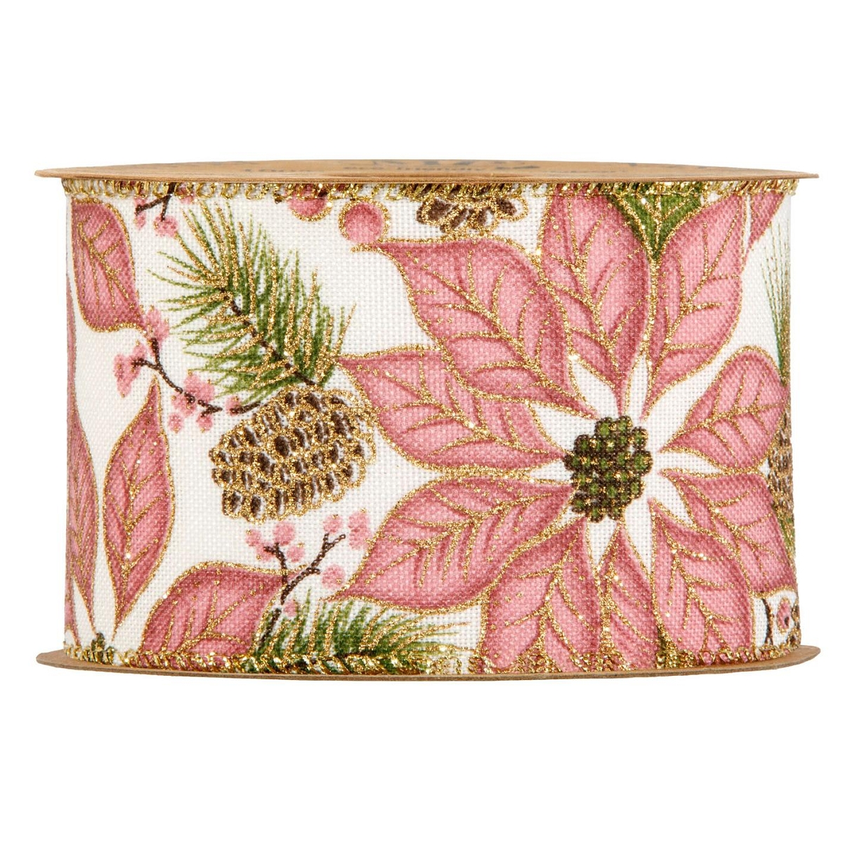 Ruban noël poinsettia rose 63mm x 10 m