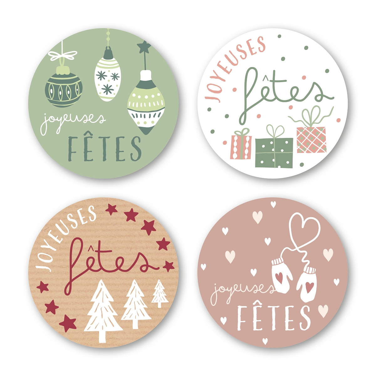 Etiquettes jeso quatro ronde "joyeuses fêtes"
