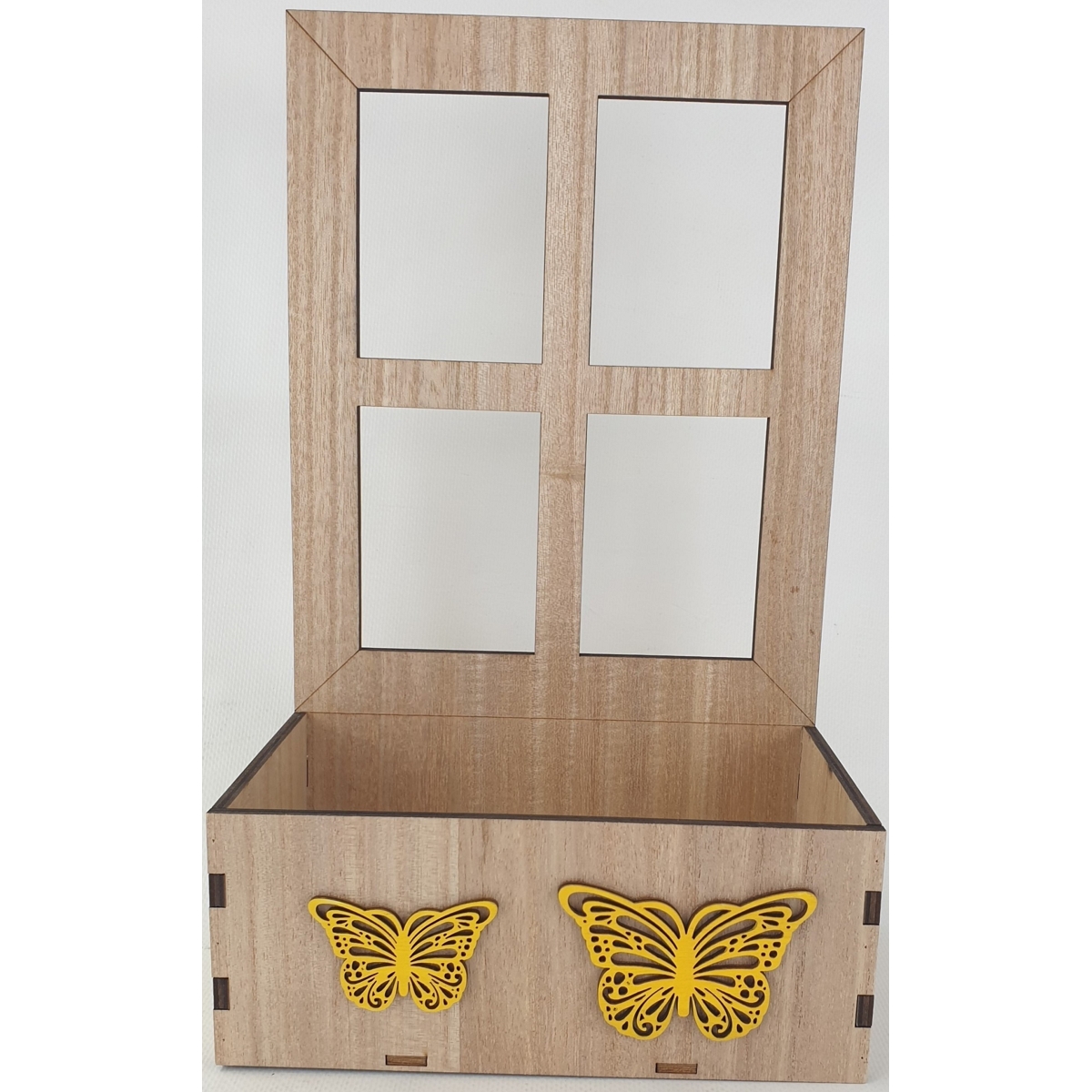 Jardinière rectangle bois fenêtre et papillons jaune