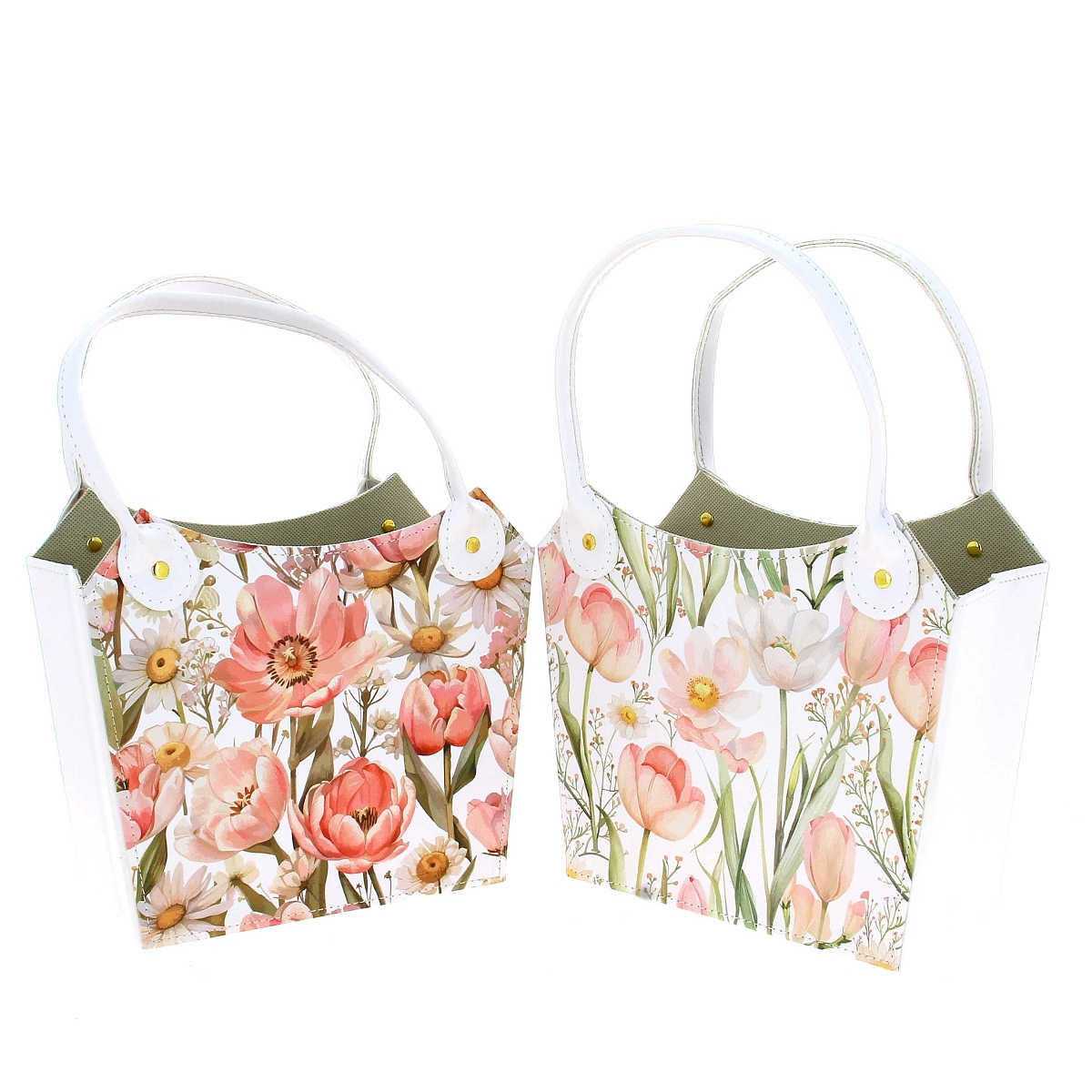 1 x Sac pvc motif fleurs rose 23.5 x 22 ht 33cm