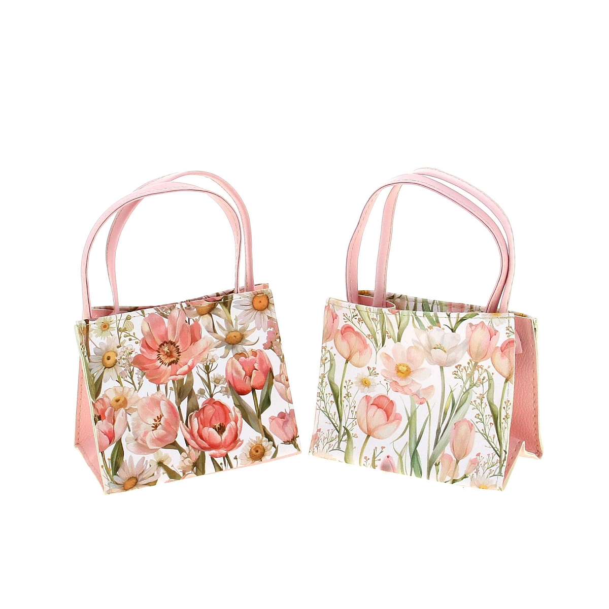 1 x Sac pvc motif fleurs rose 13 x 8 ht 11cm