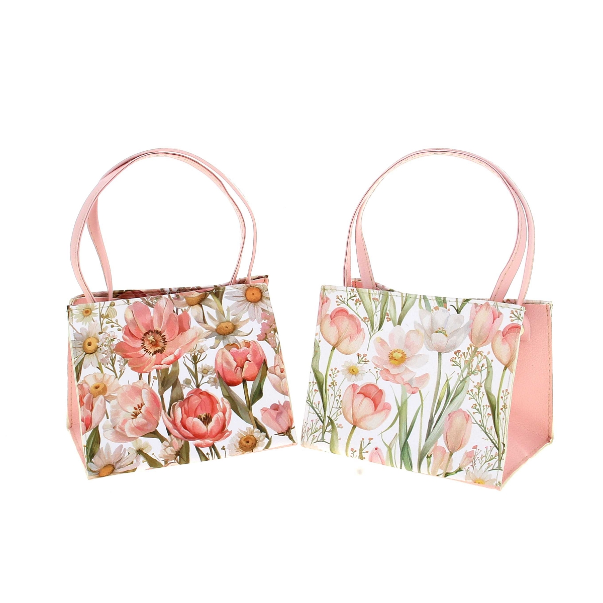 1 x Sac pvc motif fleurs rose 16 x 11 ht 13cm