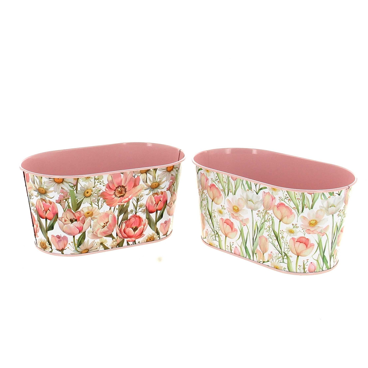 1 x Jardiniere métal motif fleurs rose 19.5 x 11.5 ht 9cm