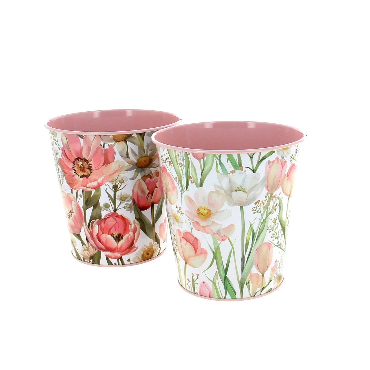 1 x Cache-pot métal motif fleurs rose ø15 ht 15cm