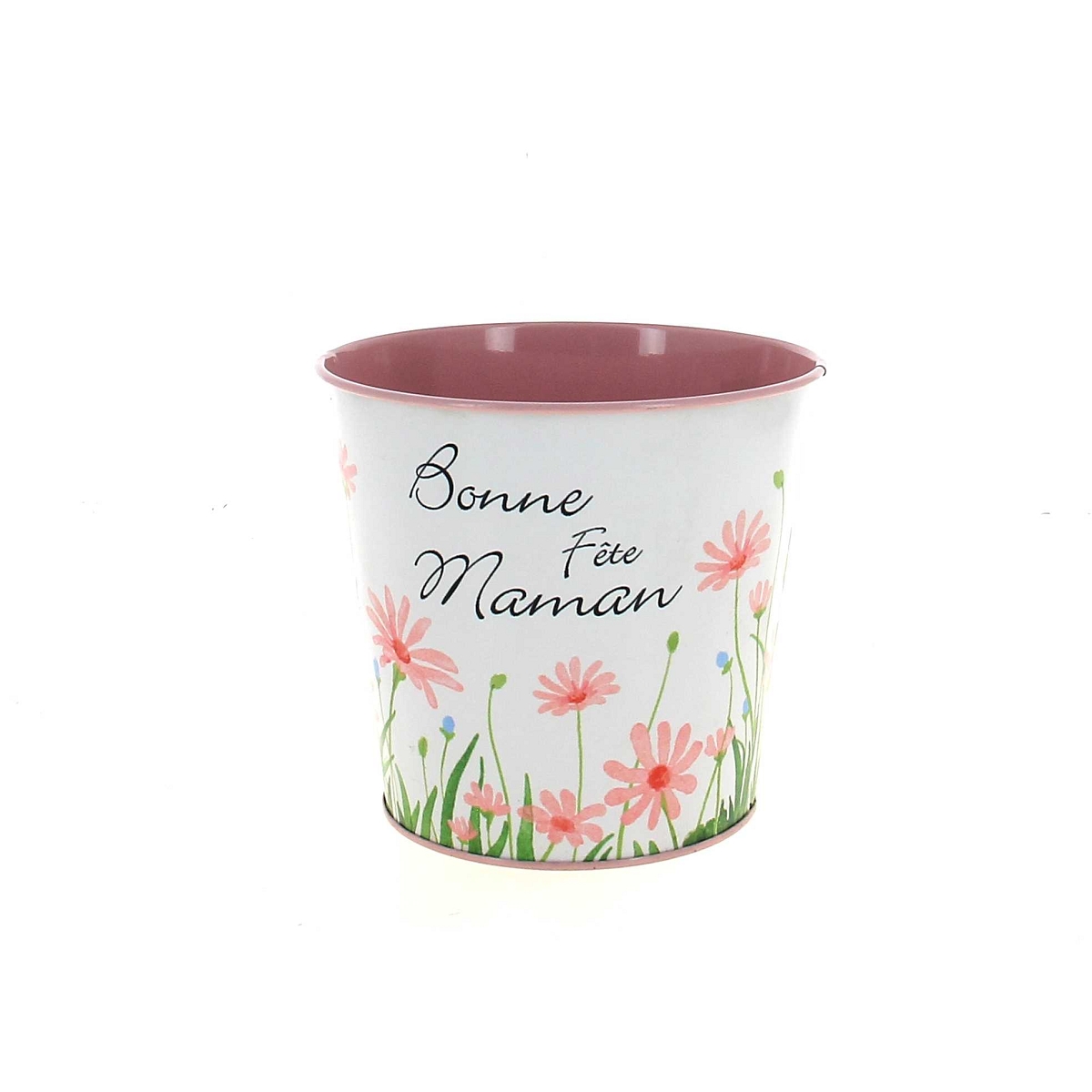 Cache-pot métal "bonne fête maman" ø13.5 ht 12cm