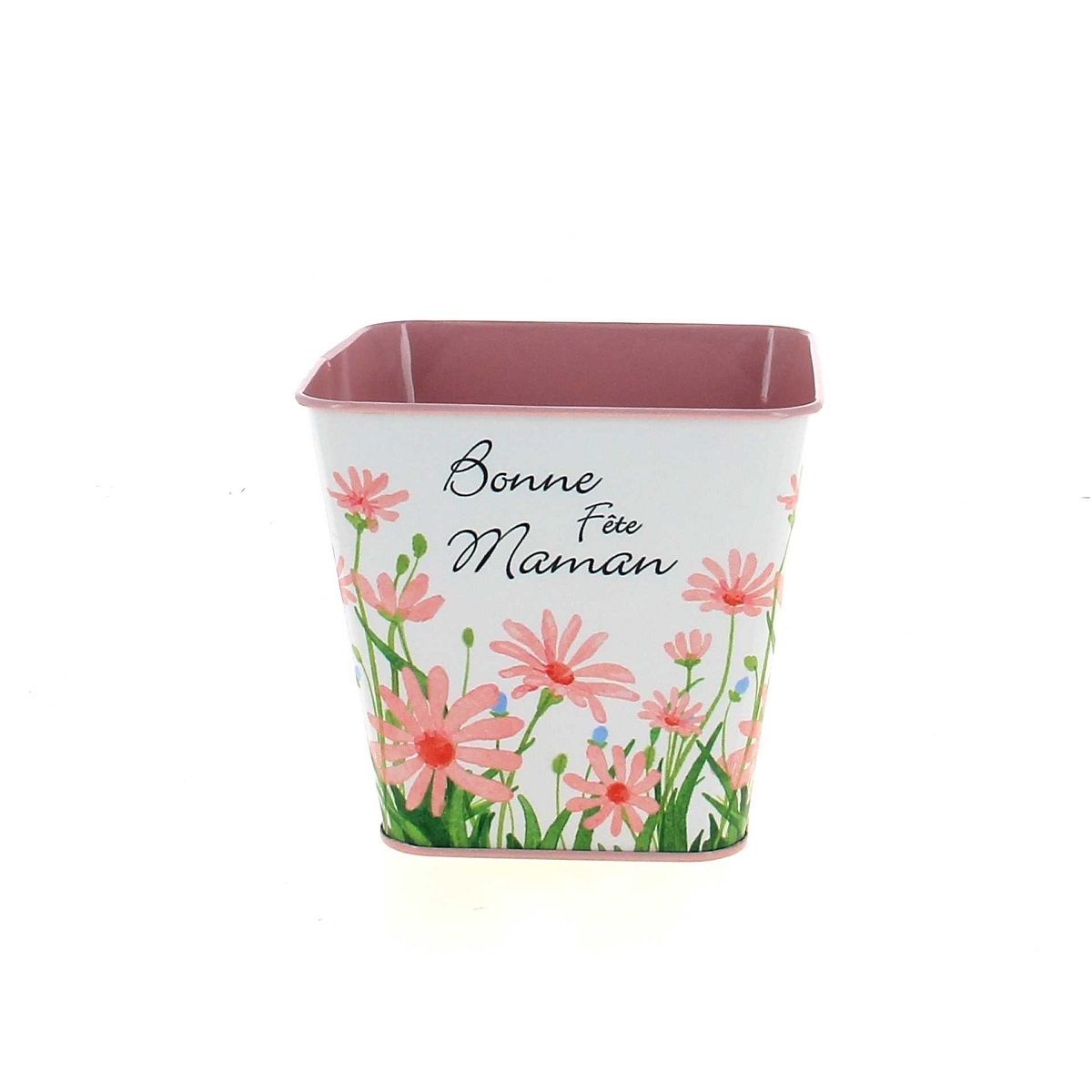 Cache-pot métal "bonne fête maman" 12.5 x 12.5 ht 12cm