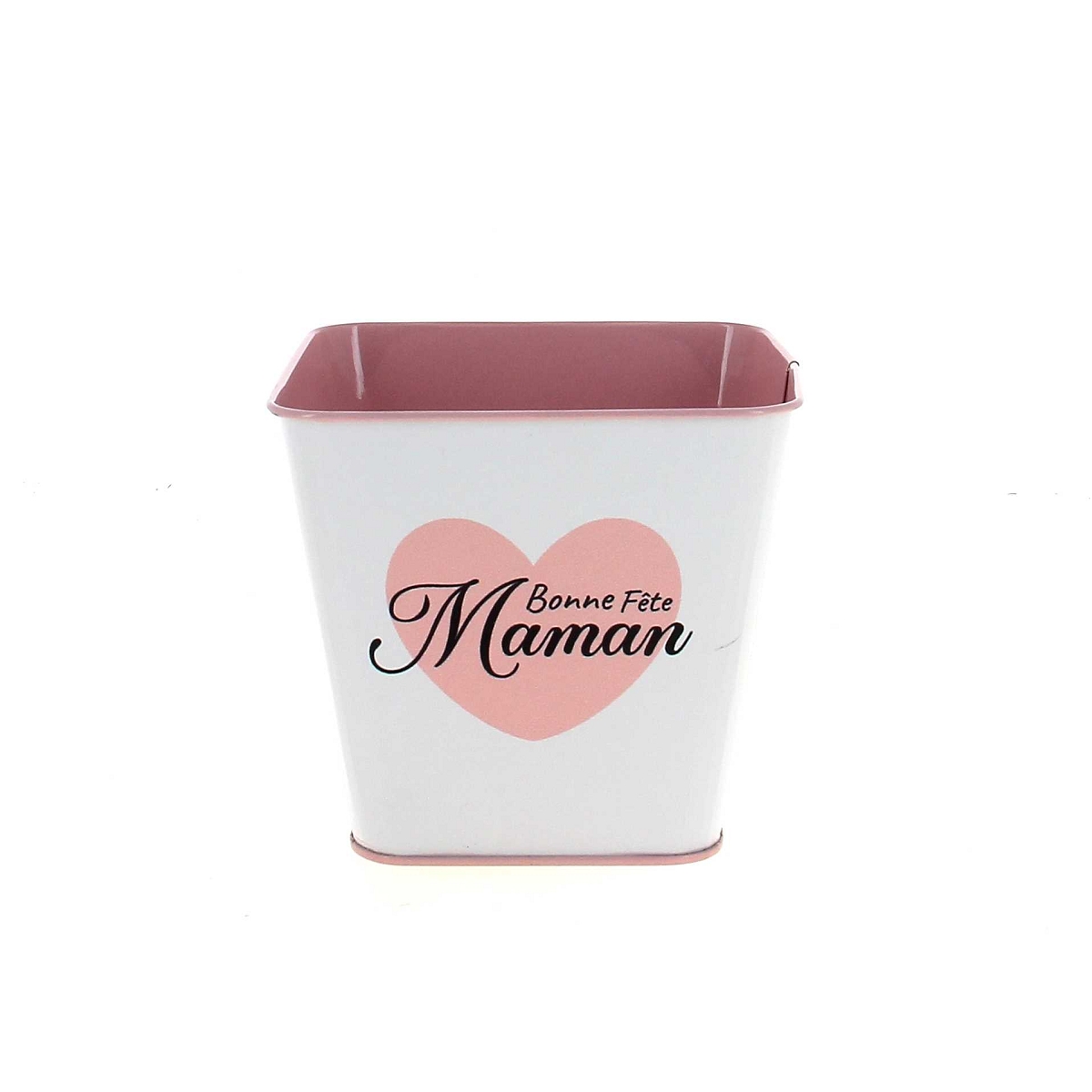 Cache-pot métal coeur "bonne fête maman" 12.5 x 12.5 ht 12cm