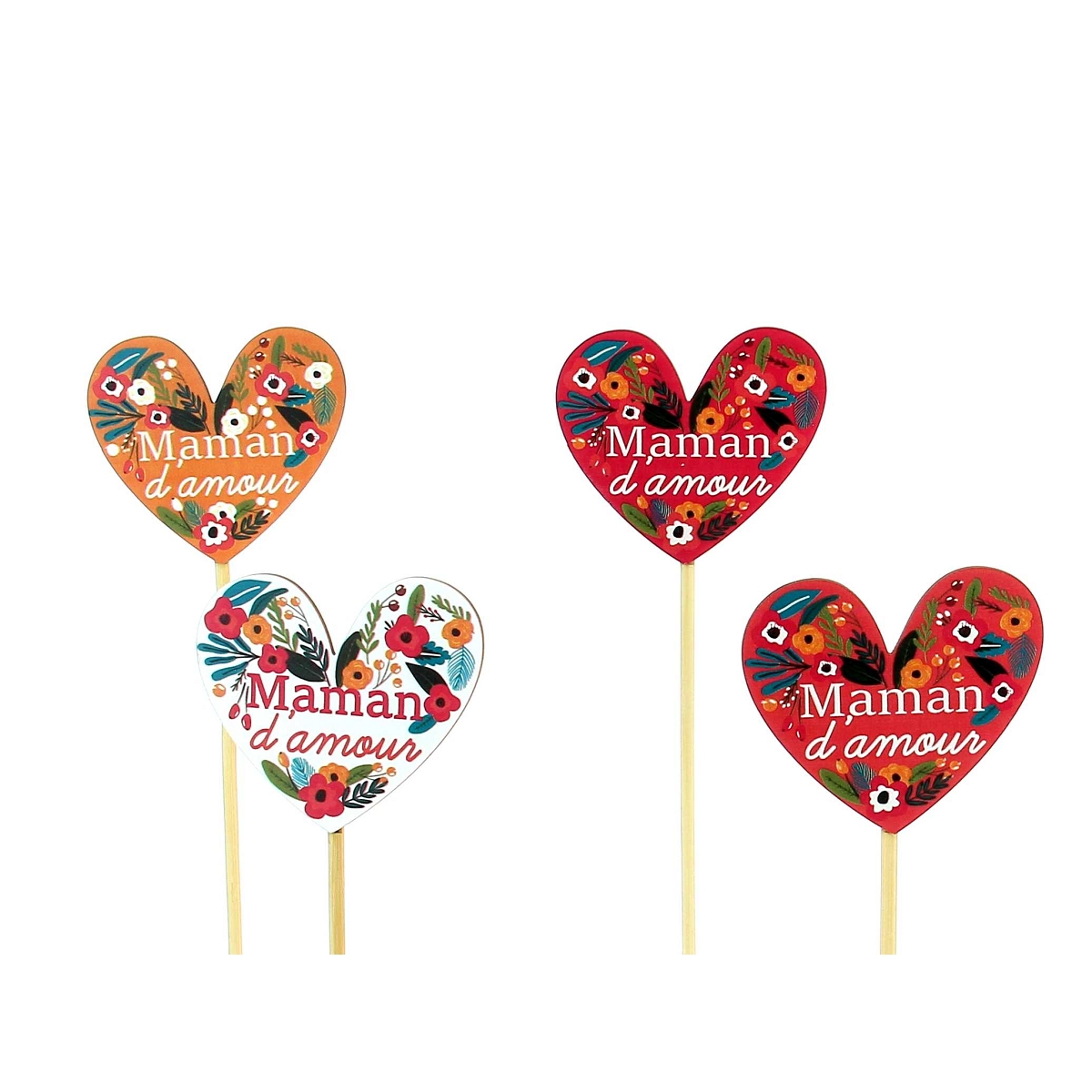 Pique coeur bois "maman d'amour" x12