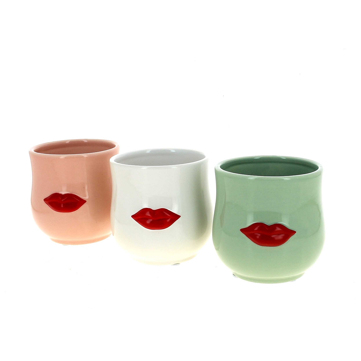 1 x Cache-pot céramique motif lèvres ø11 ht 10.5cm