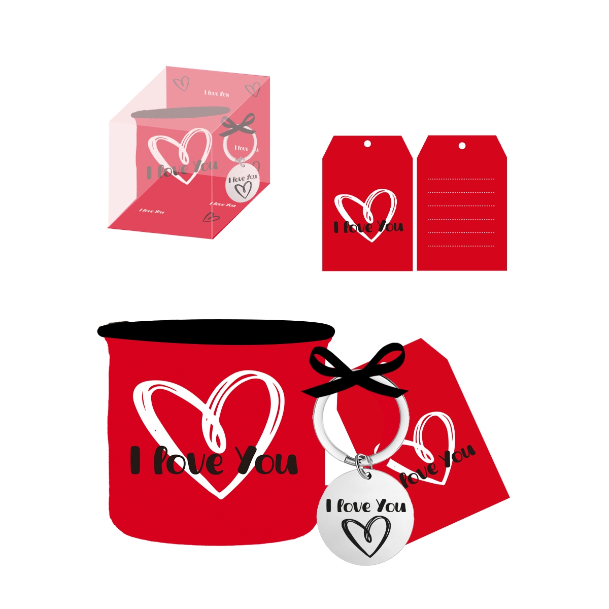 Mug rouge avec porte-clé "I love you" h 9cm ø 9.8cm