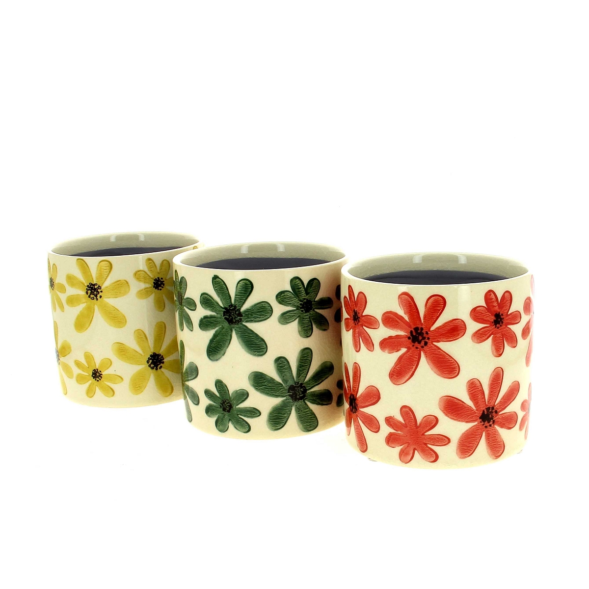 1 x Cache-pot céramique motif fleurs ø14 ht 12.5cm