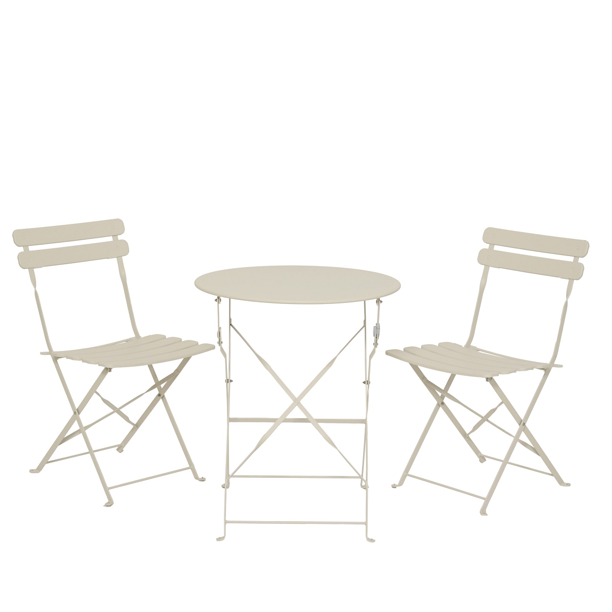 Table + 2 chaises métal blanc casse