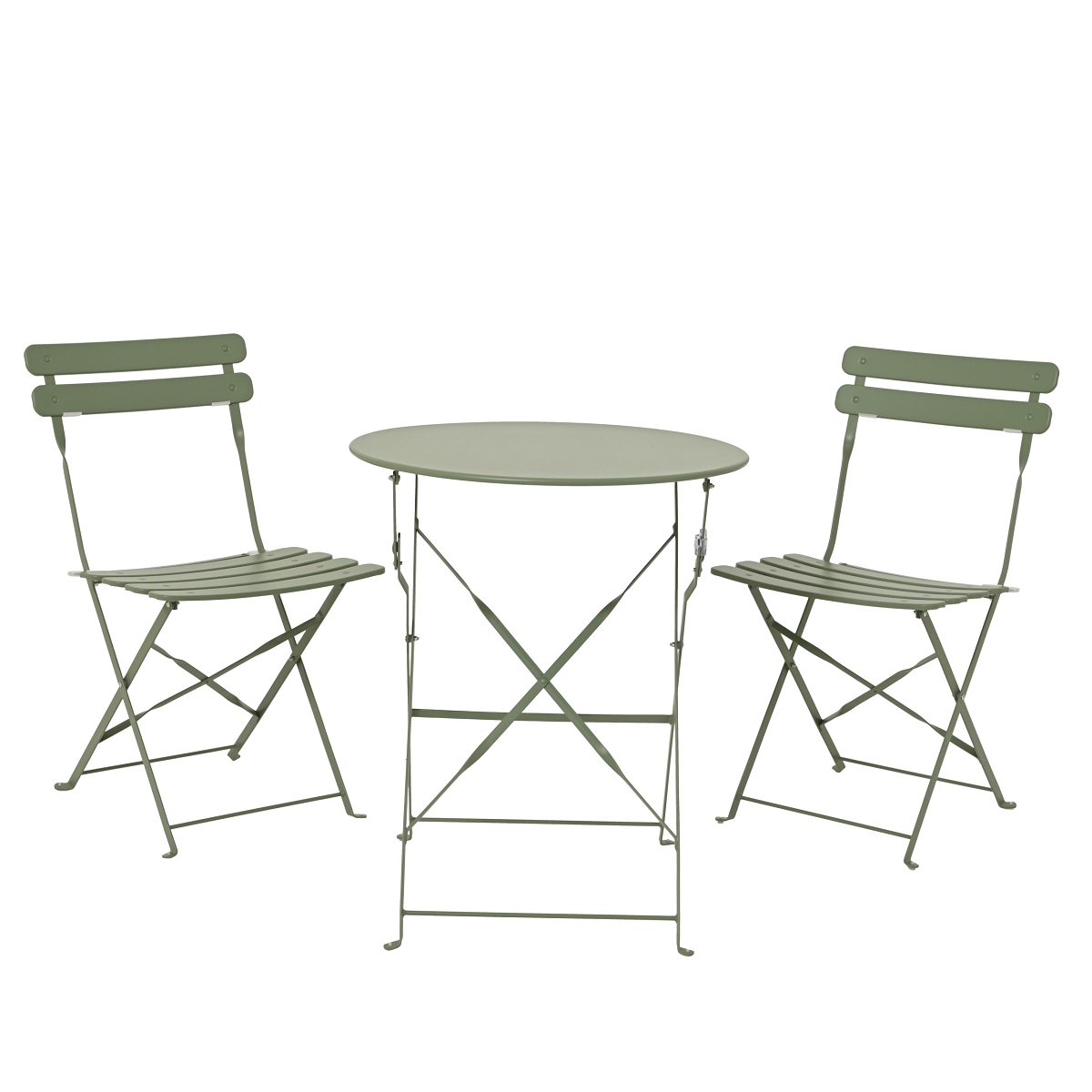 Table + 2 chaises métal vert