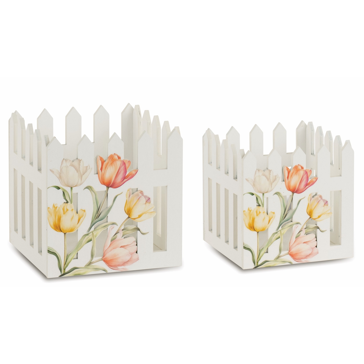 Set 2 contenants bois tulipes