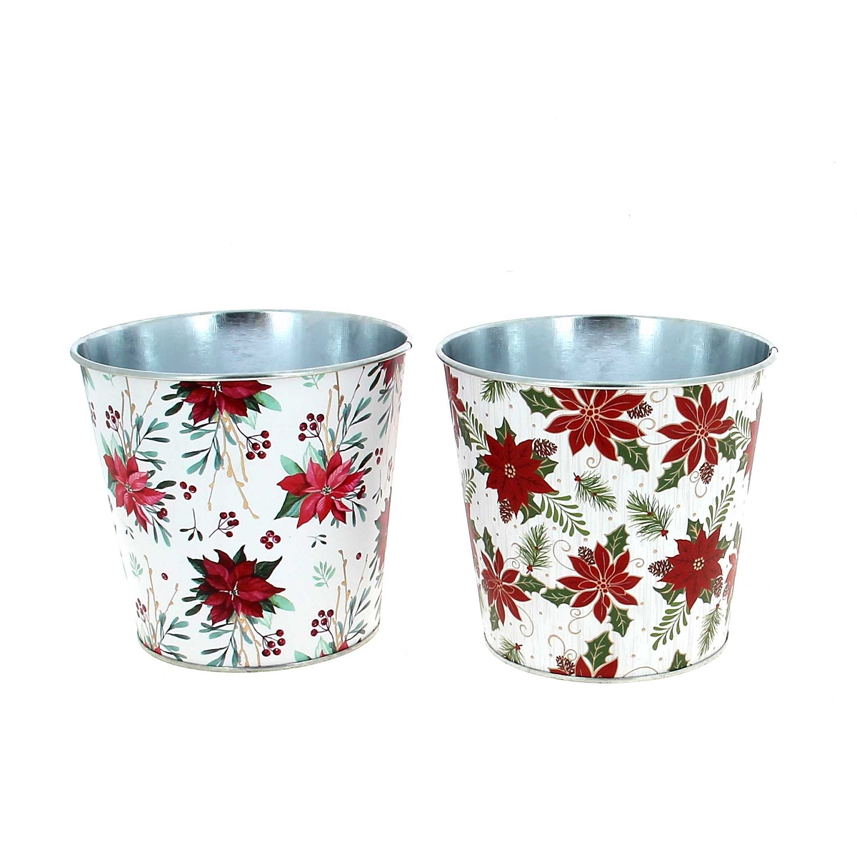 1 x Cache-pot métal motif poinsettia ø13.5 ht 12cm