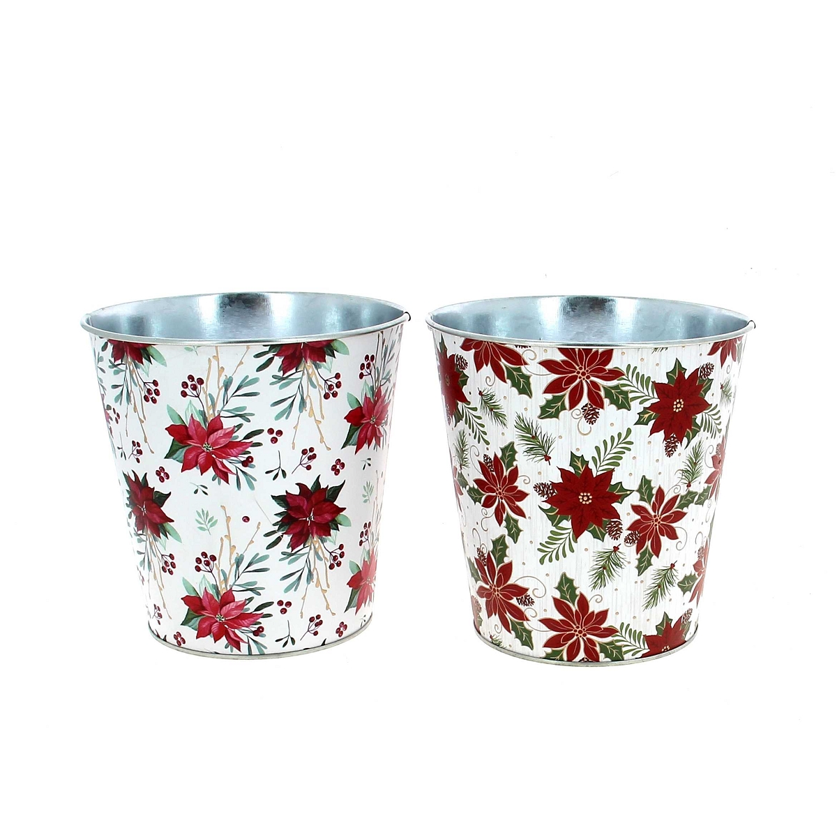 1 x Cache-pot métal motif poinsettia ø15 ht 15cm
