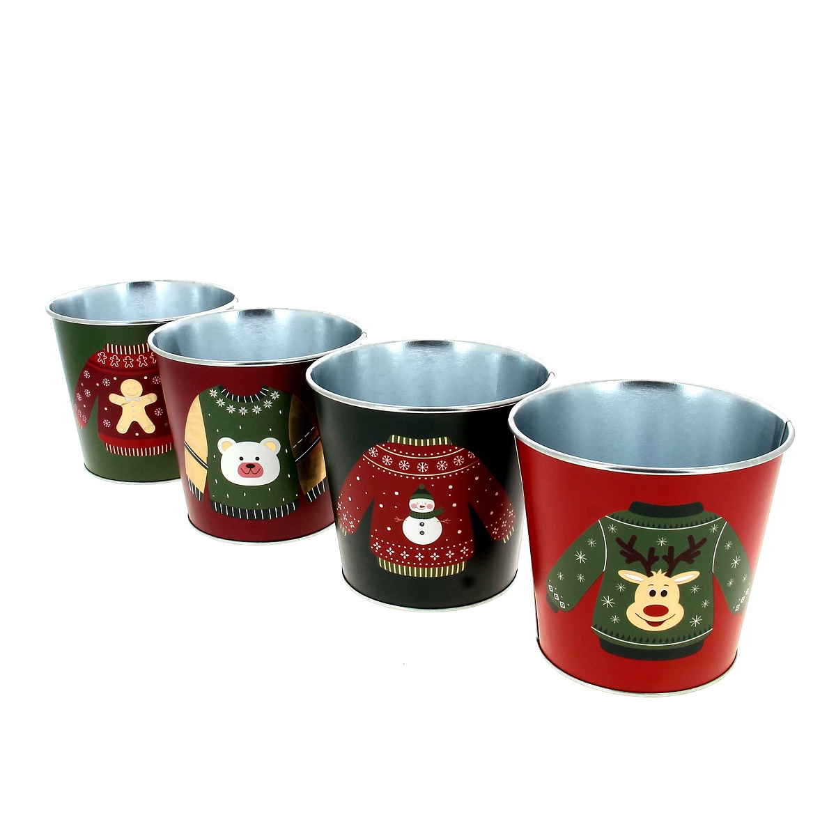 1 x Cache-pot métal motif pull Noël ø13.5 ht 12cm