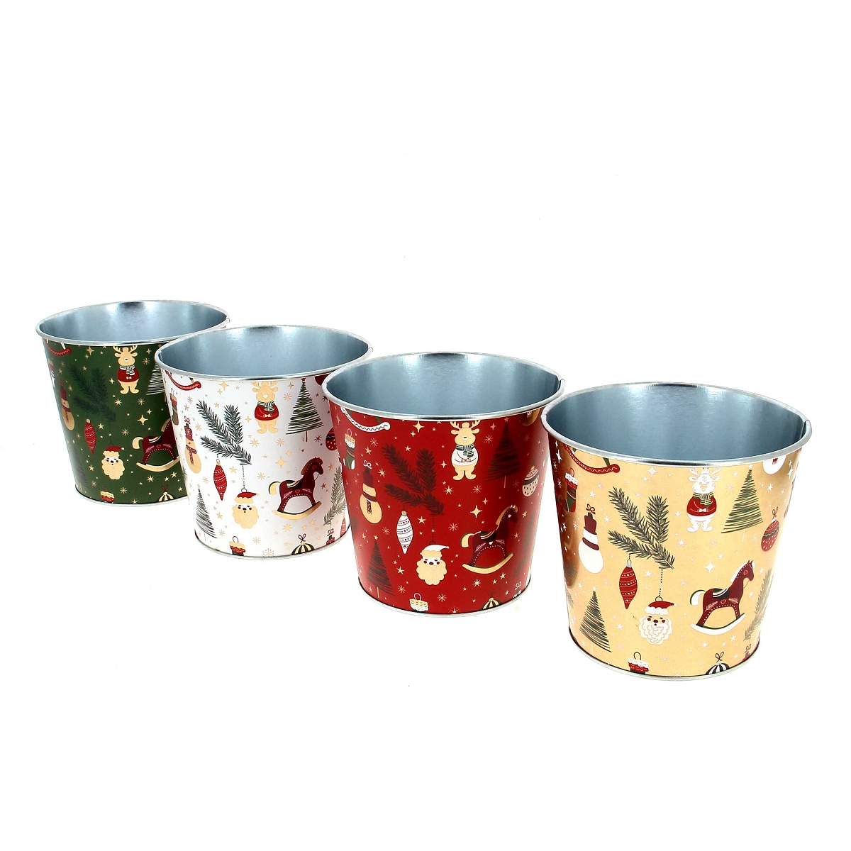 1 x Cache-pot métal couleur motif Noël ø13.5 ht 12cm