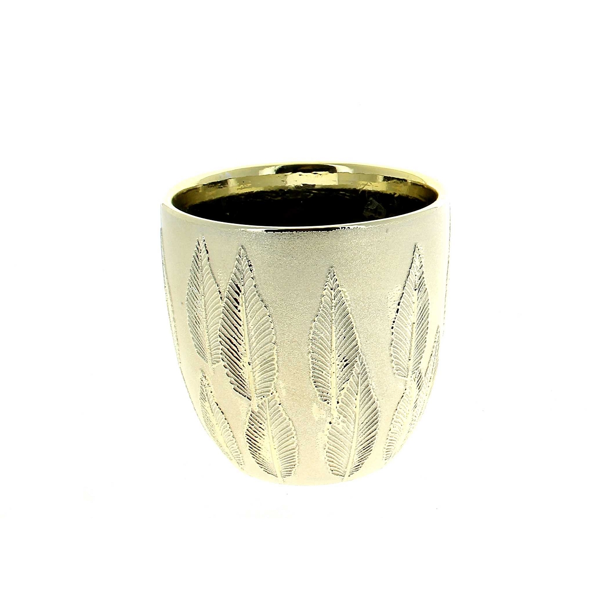 Cache-pot céramique champagne motif feuille ø14 ht 13cm