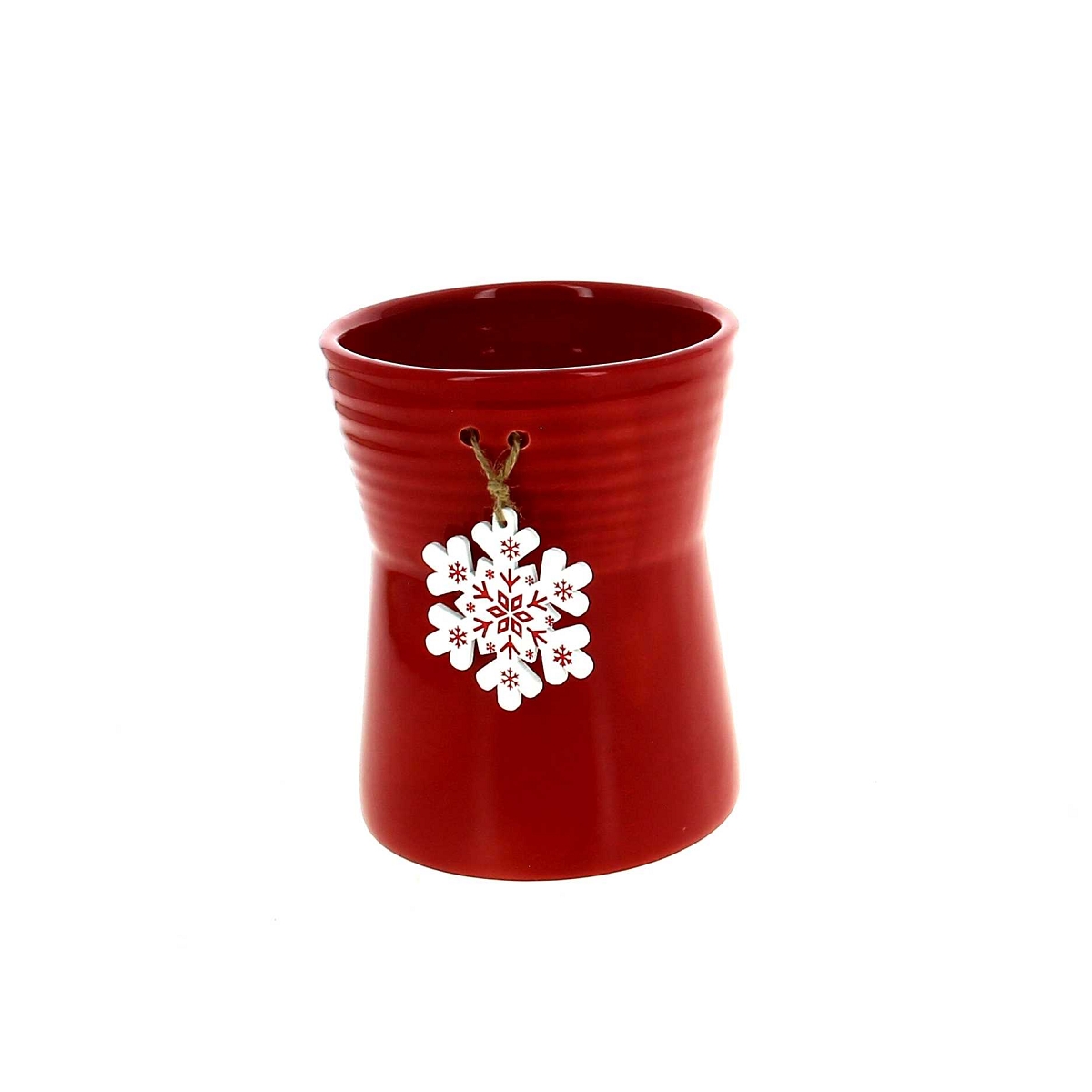 Vase céramique rouge + flocon ø10.5 ht 13cm