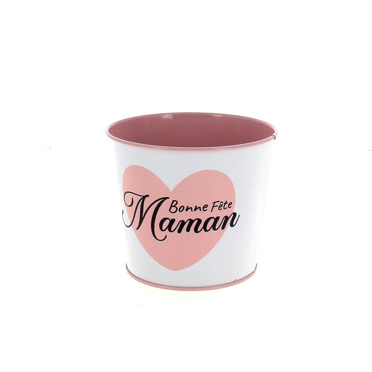 Cache-pot métal coeur "bonne fête maman" ø11.5 ht 9.5 cm