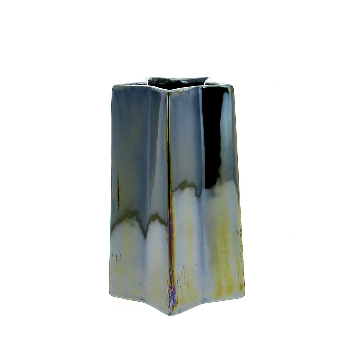Vase verre forme étoile vert irisé ø11.5 ht 18cm