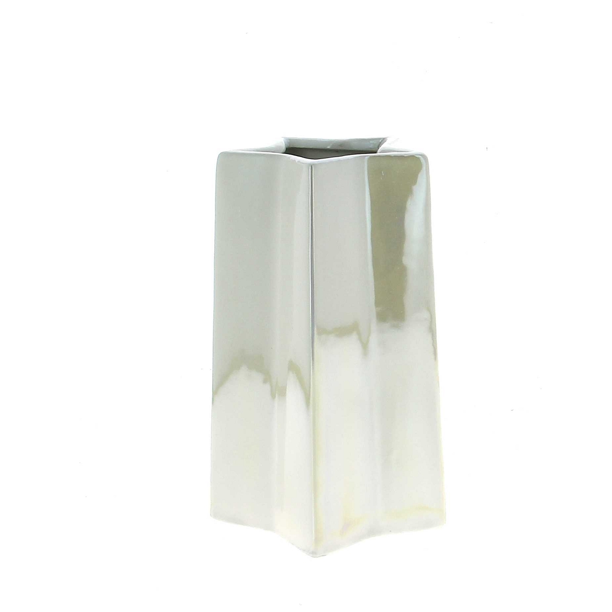 Vase verre forme étoile blanc irisé ø11.5 ht 18cm