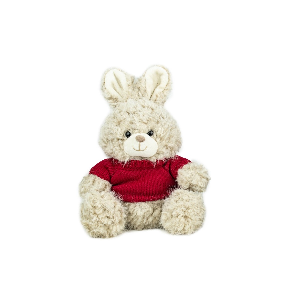 Peluche lapin beuge + pull rouge ht 20cm