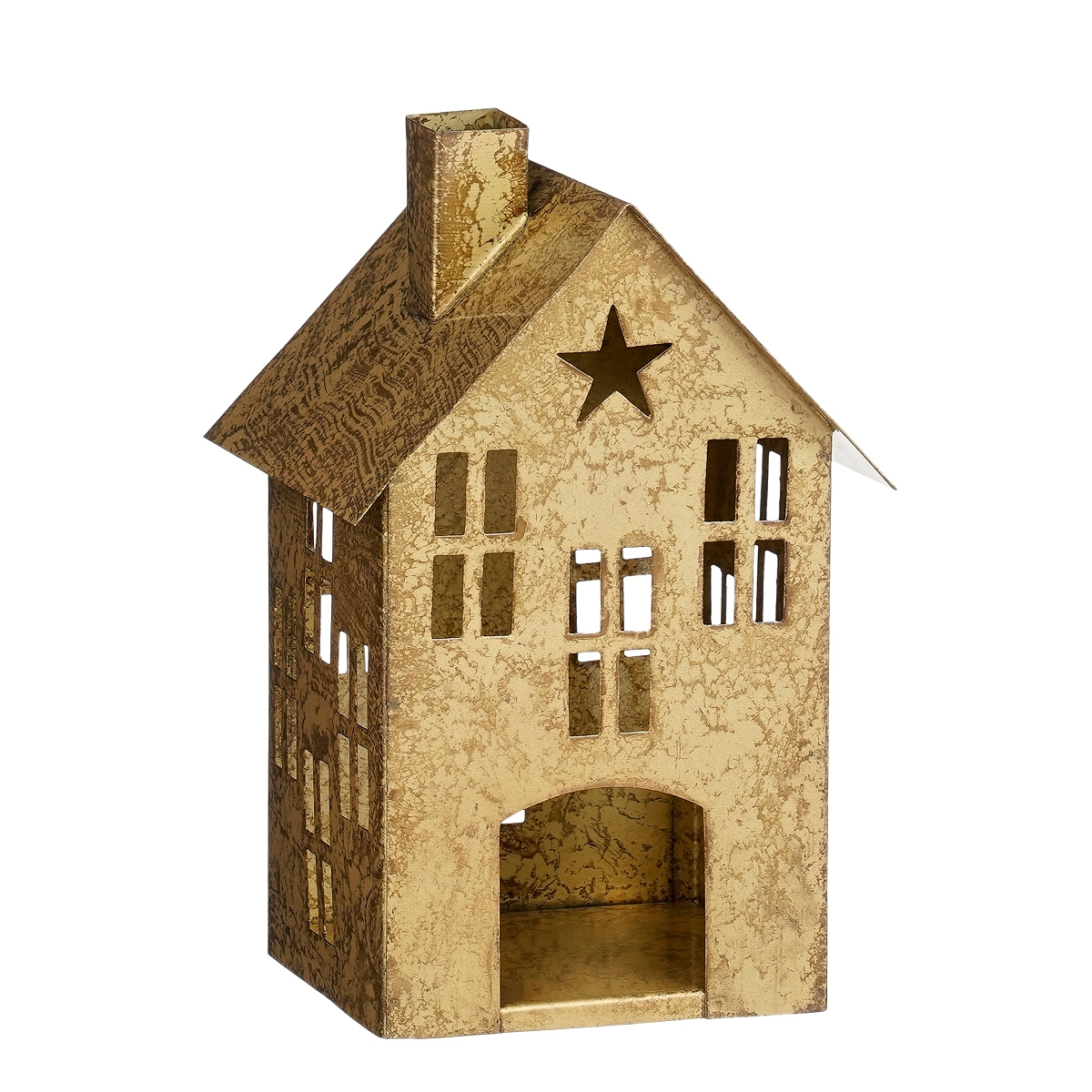 Maison métal or 15 x 13 ht 23cm