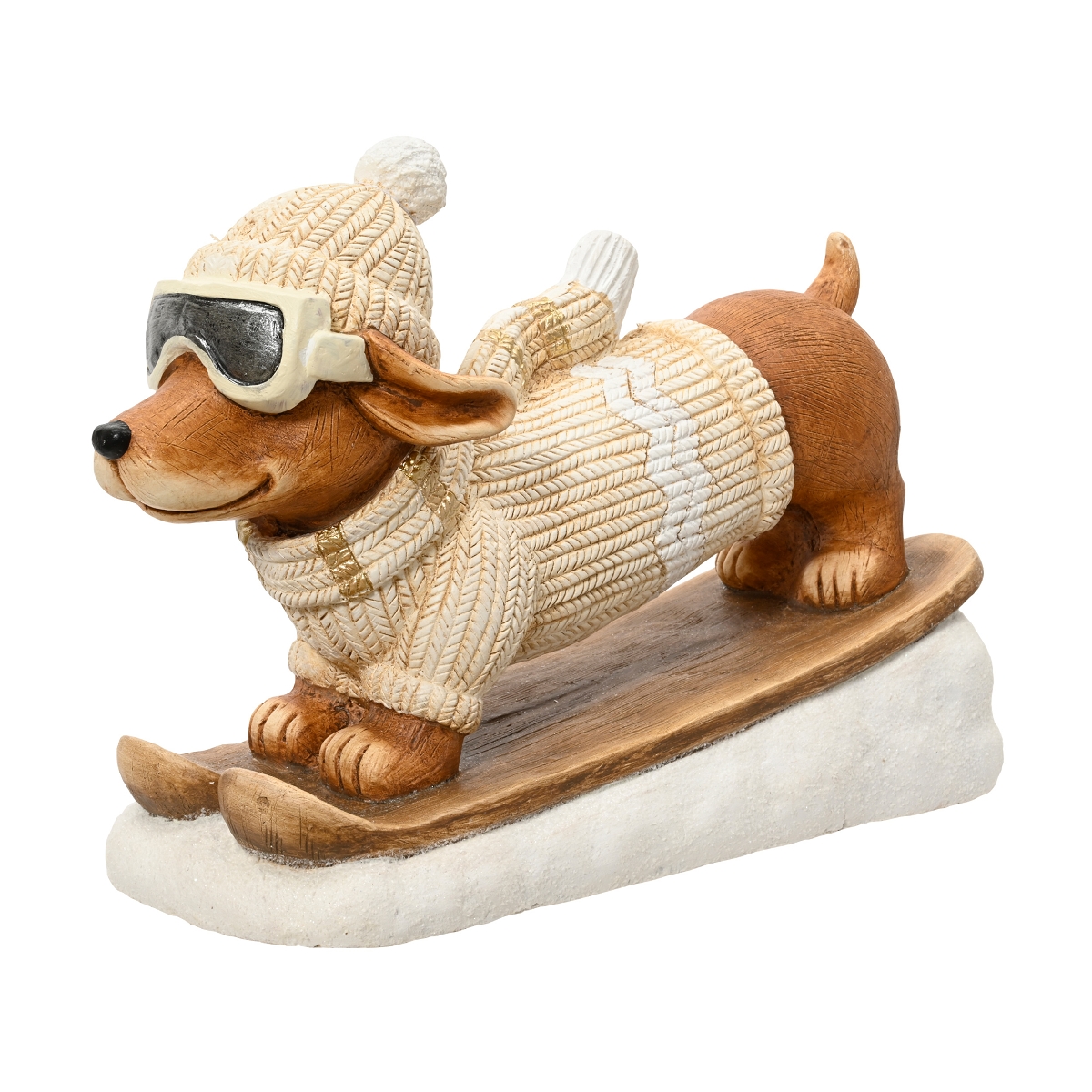 Chien résine debout sur ski 49.5 x 20 ht 24cm